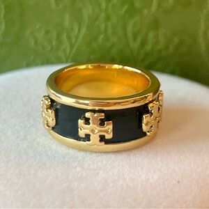 Tory Burch Black Enamel Ring (raised logo)